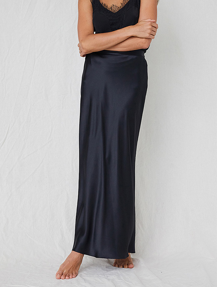 natalija black silk skirt