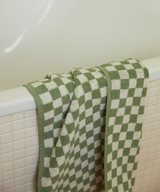 Baina organic cotton hand towel josephine green and white check