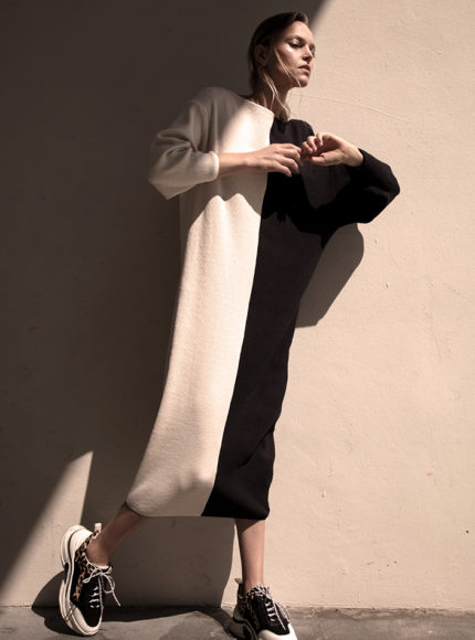 Taiyo recycled cotton midi luna dress in cream and black