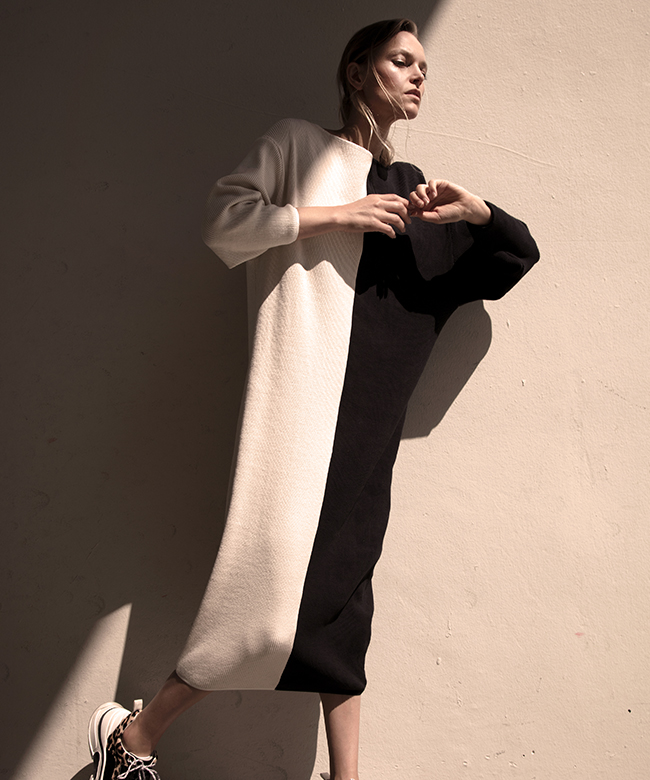 Taiyo recycled cotton midi luna dress in cream and black