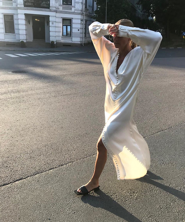 Envelope 1976 cannes button down dress in cream ivory
