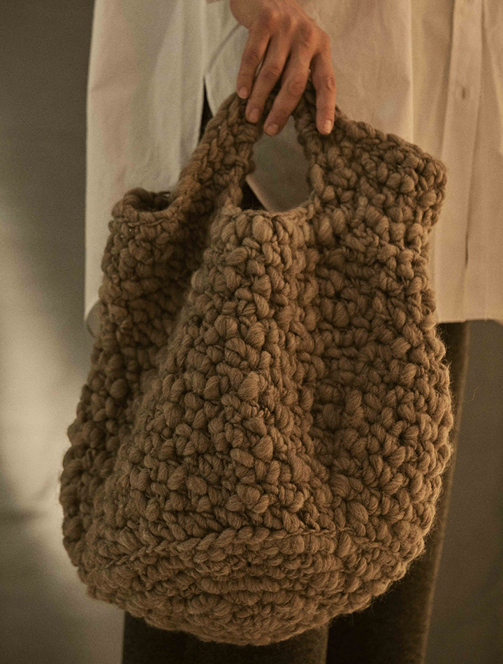 Maydi ethical sustainable hand woven natural knitwear and accessories wool bag