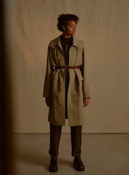 Riley sustainable ethical car trench coat olive