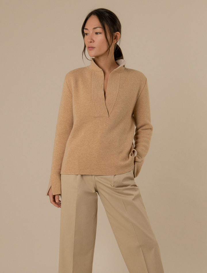 Francis stories sustainable knitwear alex camel sweater