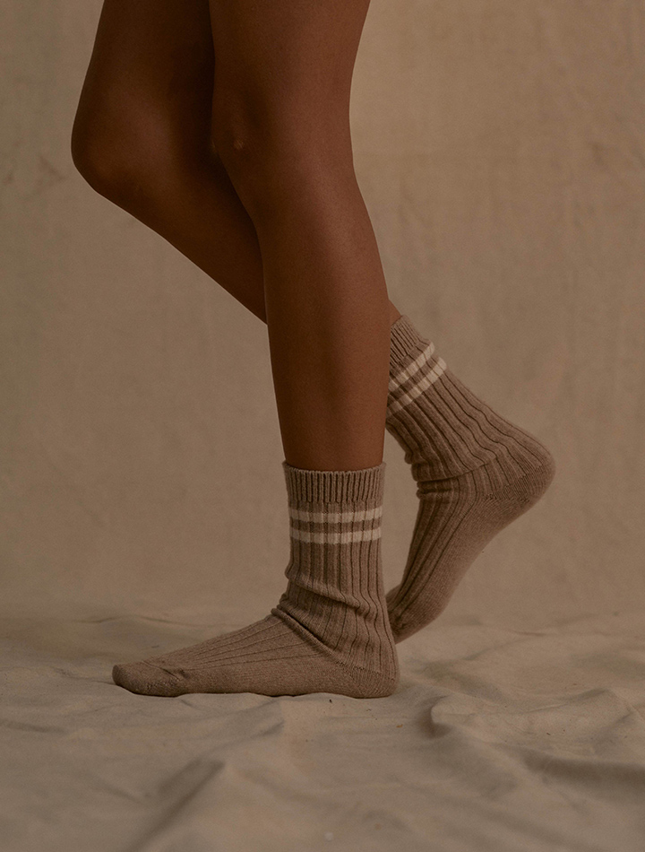 Riley sustainable ethical made to order handmade recycled cashmere socks beige oatmeal