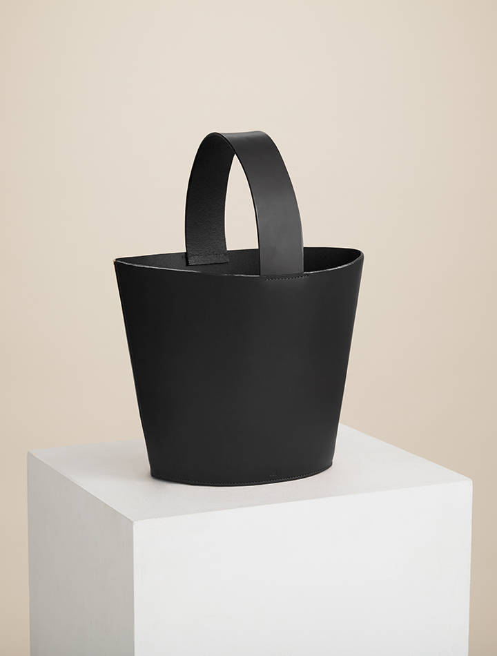 Paradise Row ethical sustainable leather home goods accessories bucket handbag black