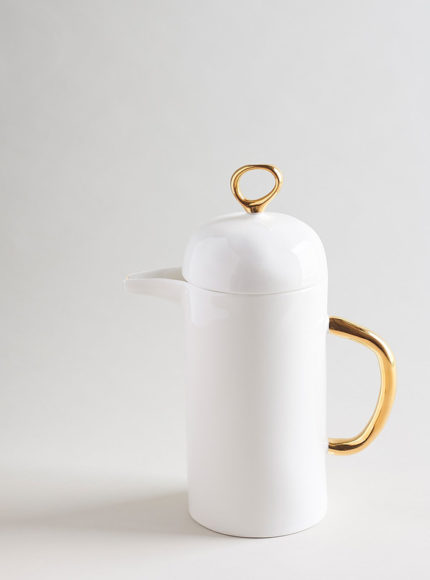 Feldspar studio handmade fine bone china gold cafetiere coffee pot