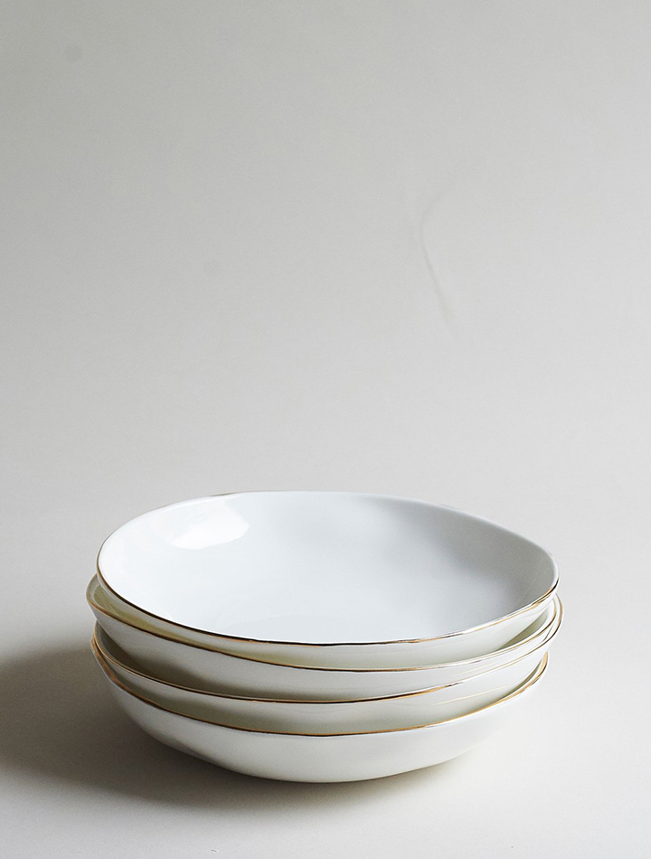 Feldspar studio handmade fine bone china gold pasta bowls set of 4
