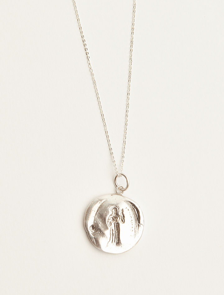 ethical sustainable recycled jewellery st benedicte silver pendant coin necklace