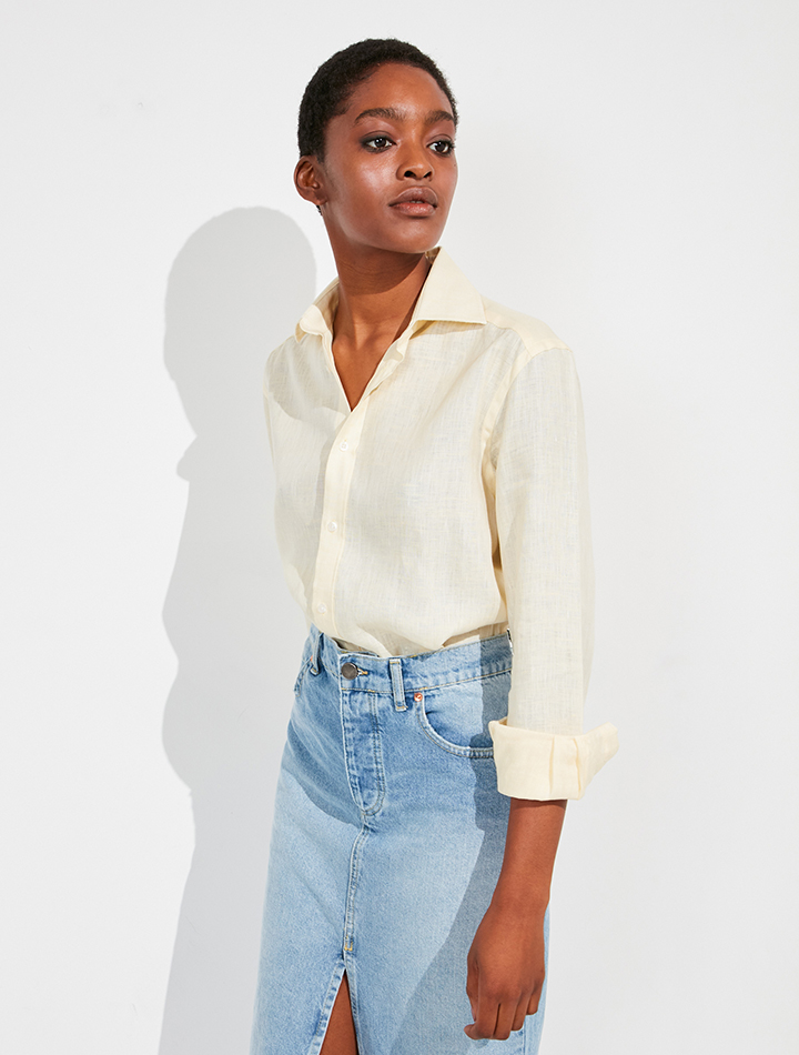 With Nothing Underneath sustainable organic cotton linen oversized shirt lemon pale yellow