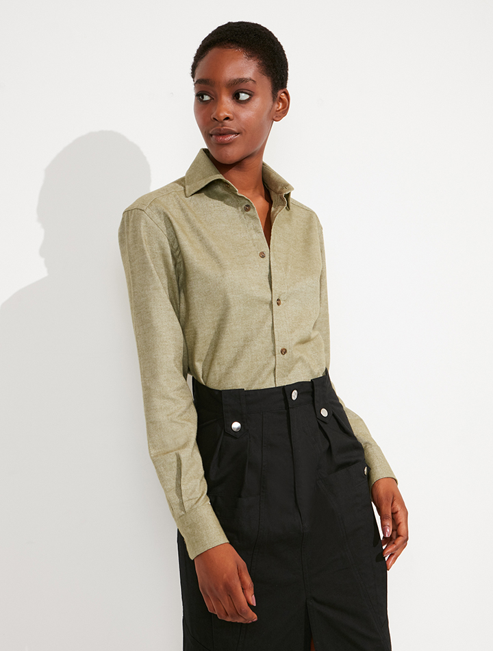 With Nothing Underneath sustainable organic cotton linen oversized shirt olive green