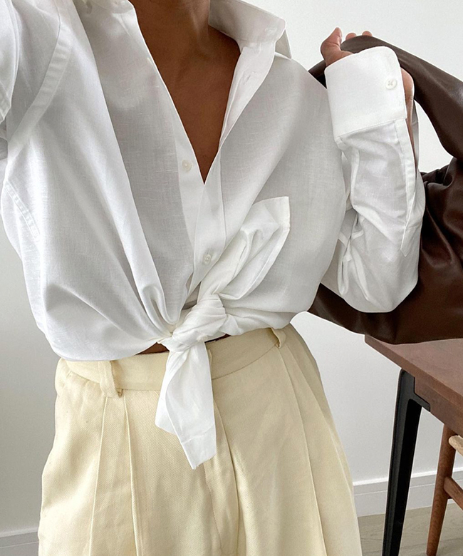 With Nothing Underneath sustainable organic cotton linen oversized shirt white weave
