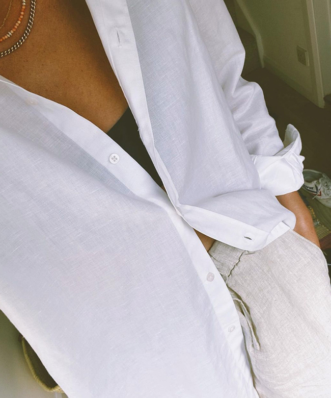 With Nothing Underneath sustainable organic cotton linen oversized shirt white weave