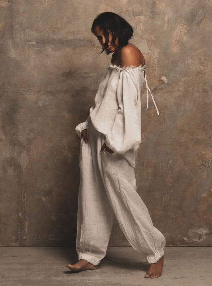 A Perfect Nomad sustainable natural summer fashion linen elemental flow trousers white cream