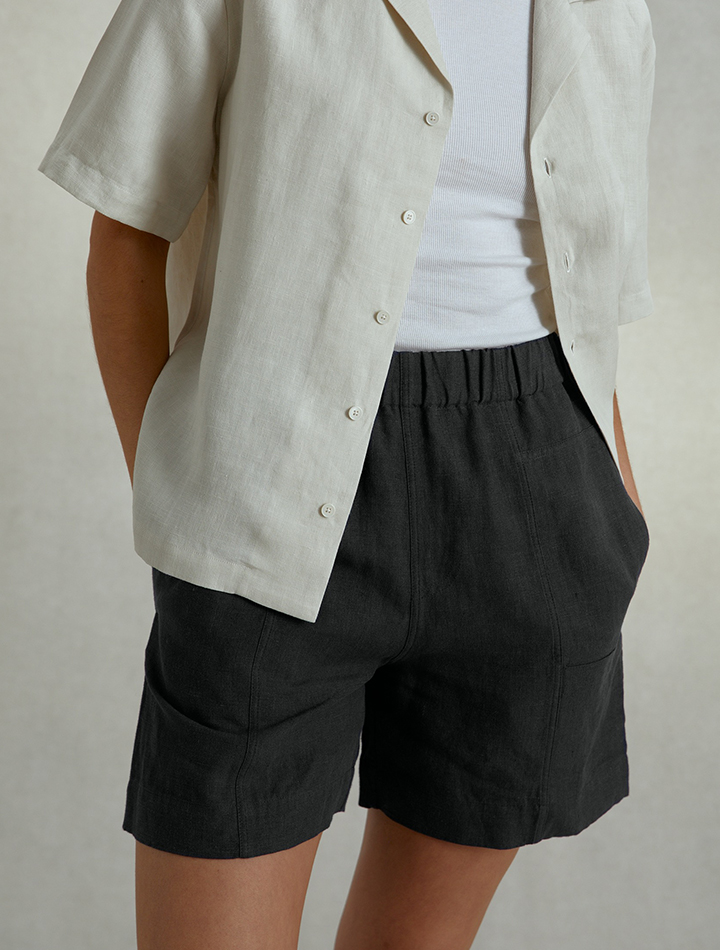 Riley Studio sustainable organic recycled fashion linen shorts black