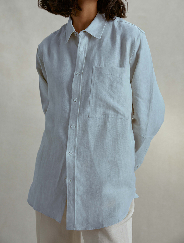 Riley Studio sustainable organic recycled fashion sky blue linen shirt