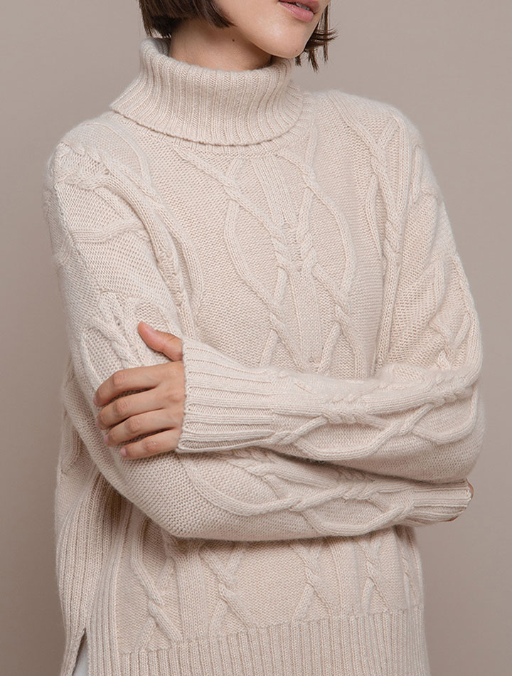 Francis Stories Reese Oversized Rollover Cable Knit Jumper