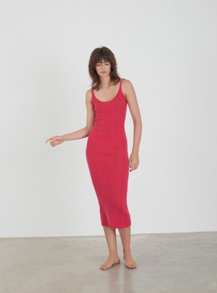 leap-concept-pink-cashmere-round-neck-dress-product-image-model-standing-pose