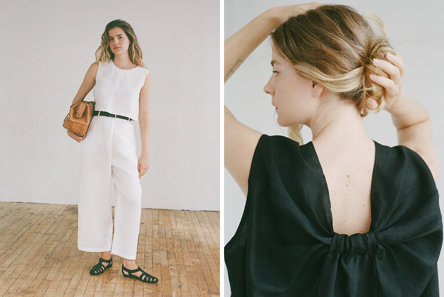 A woman wearing a white cotton outfit