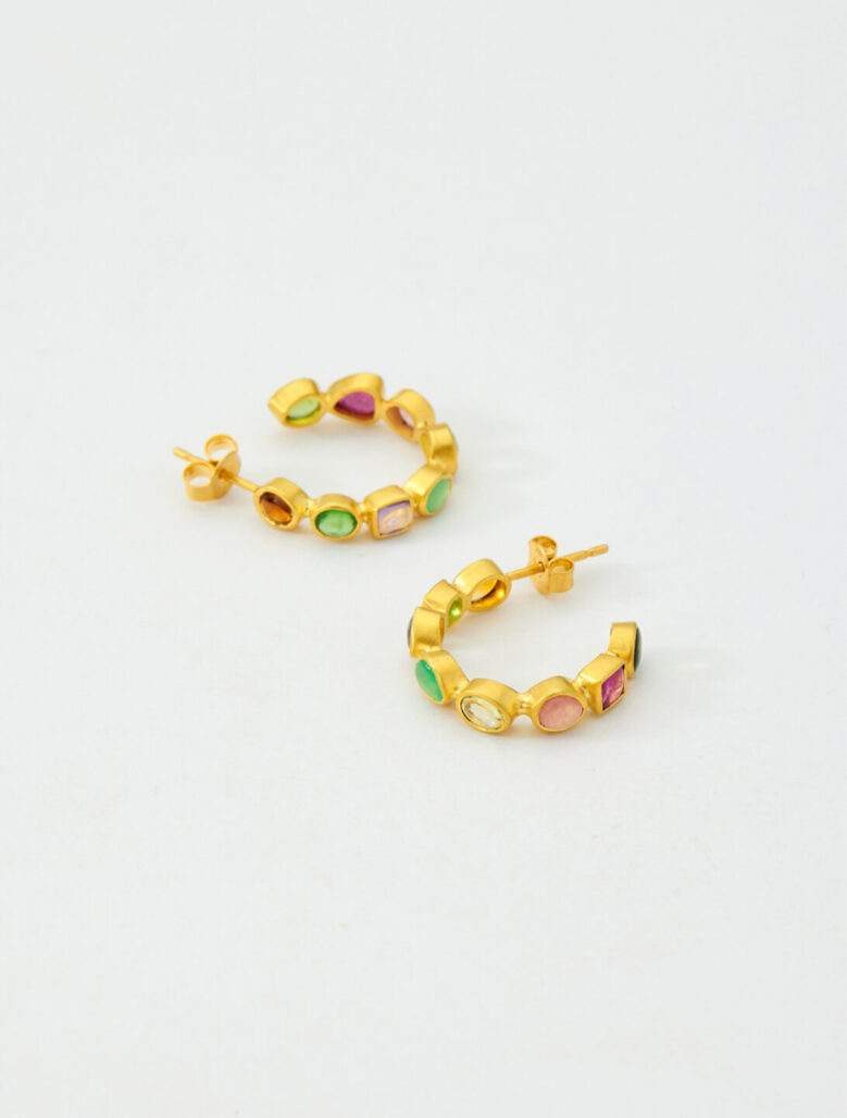 Pippa-Small-Jewellery-18kt-Gold-Anemone-Mixed-Stones-Hoop-Earrings-product-image