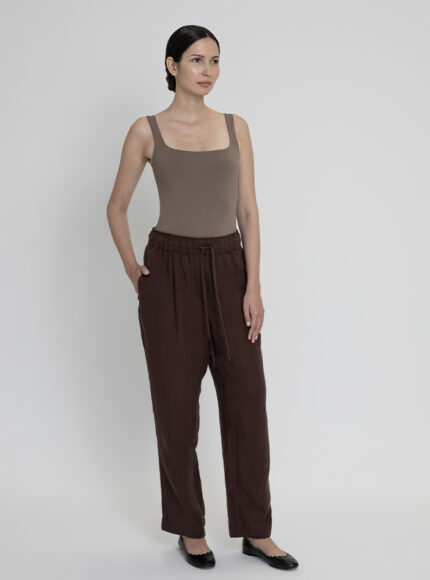 Essential Drawstring Linen Pants in Chocolate