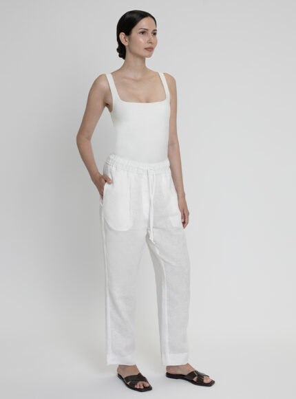 Essential Drawstring Linen Pants in White