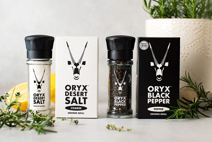 Image of Oryx Desert Salt and Oryx Black Pepper side by side