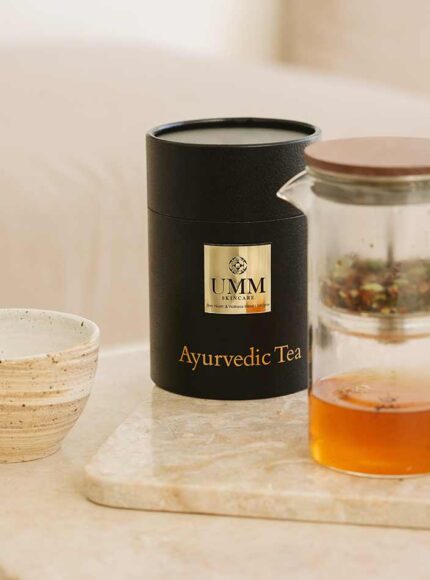 UMM Ayurvedic organic loose leaf tea brewing in a teapot