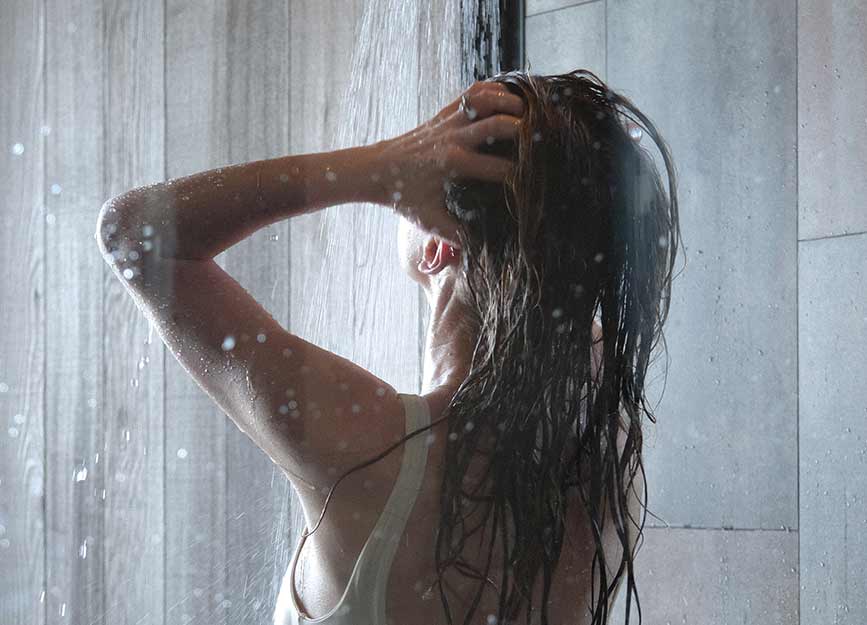 Cora using non toxic shampoo and conditioner by Reverie. A non toxic har care line.