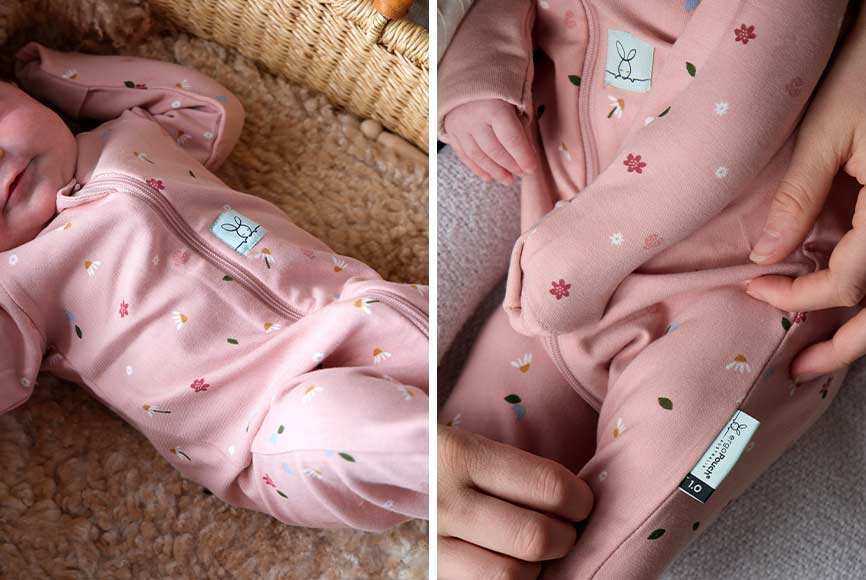 Baby wearing Ergopouch romper as part of the baby essentials and newborn must haves editorial