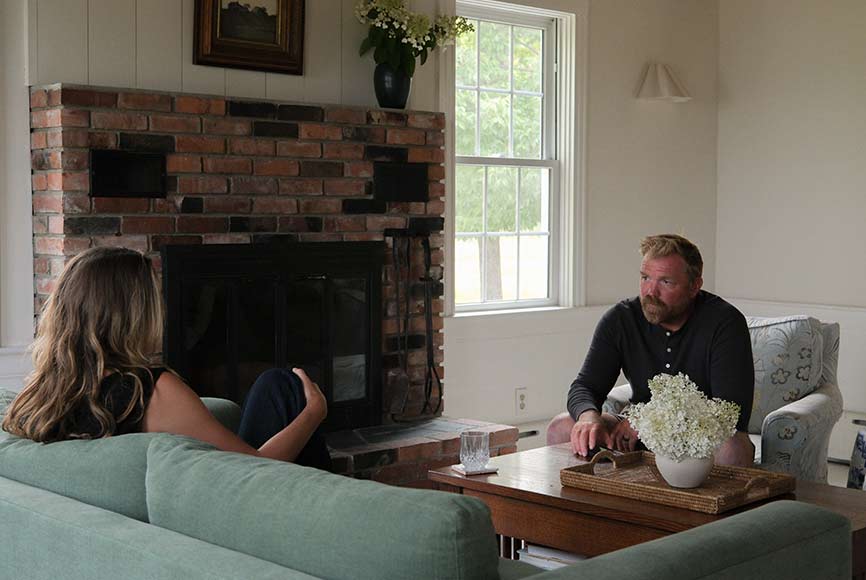 Graham Platner recording the Reve En Vert Podcast in Maine