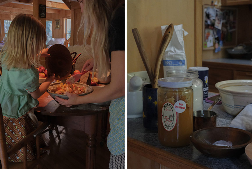 A mother baking with her children