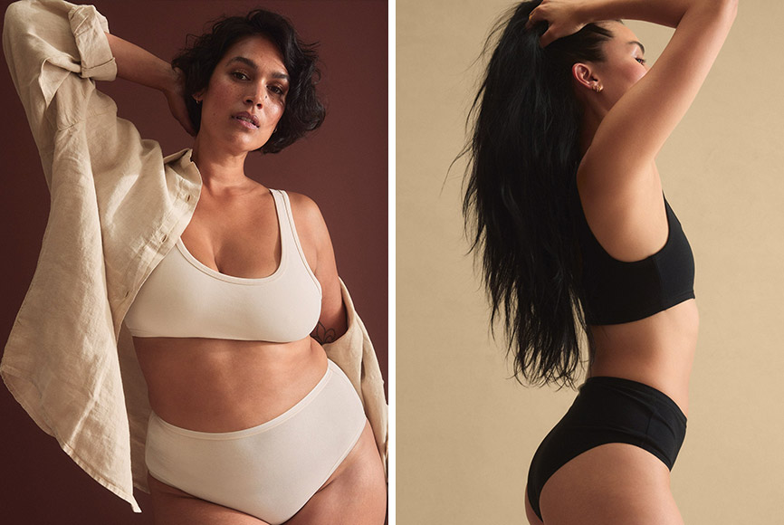 Women in black and white organic cotton lingerie