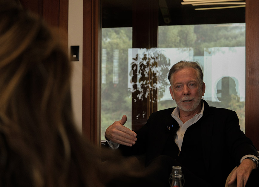 David Pearson of Joseph Phelps being interviewed in his office