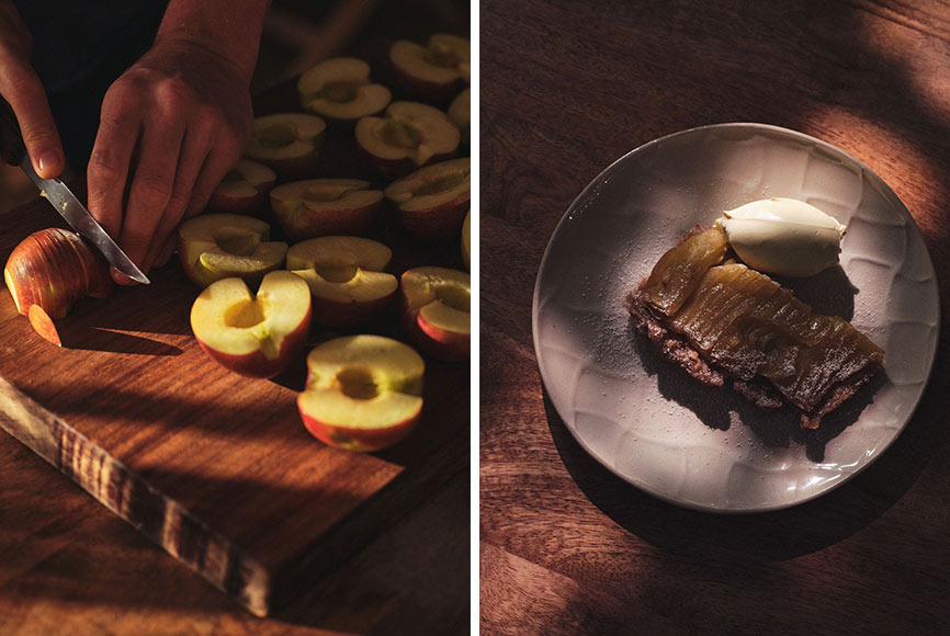 A man cutting apples to make an apple tart