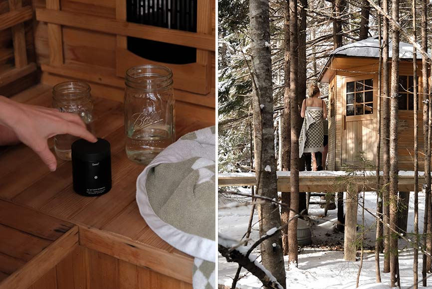 A sauna in a Maine treehouse