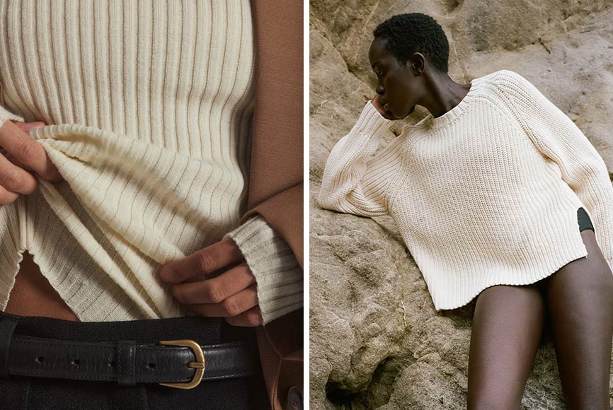 Women in white knitted sweaters