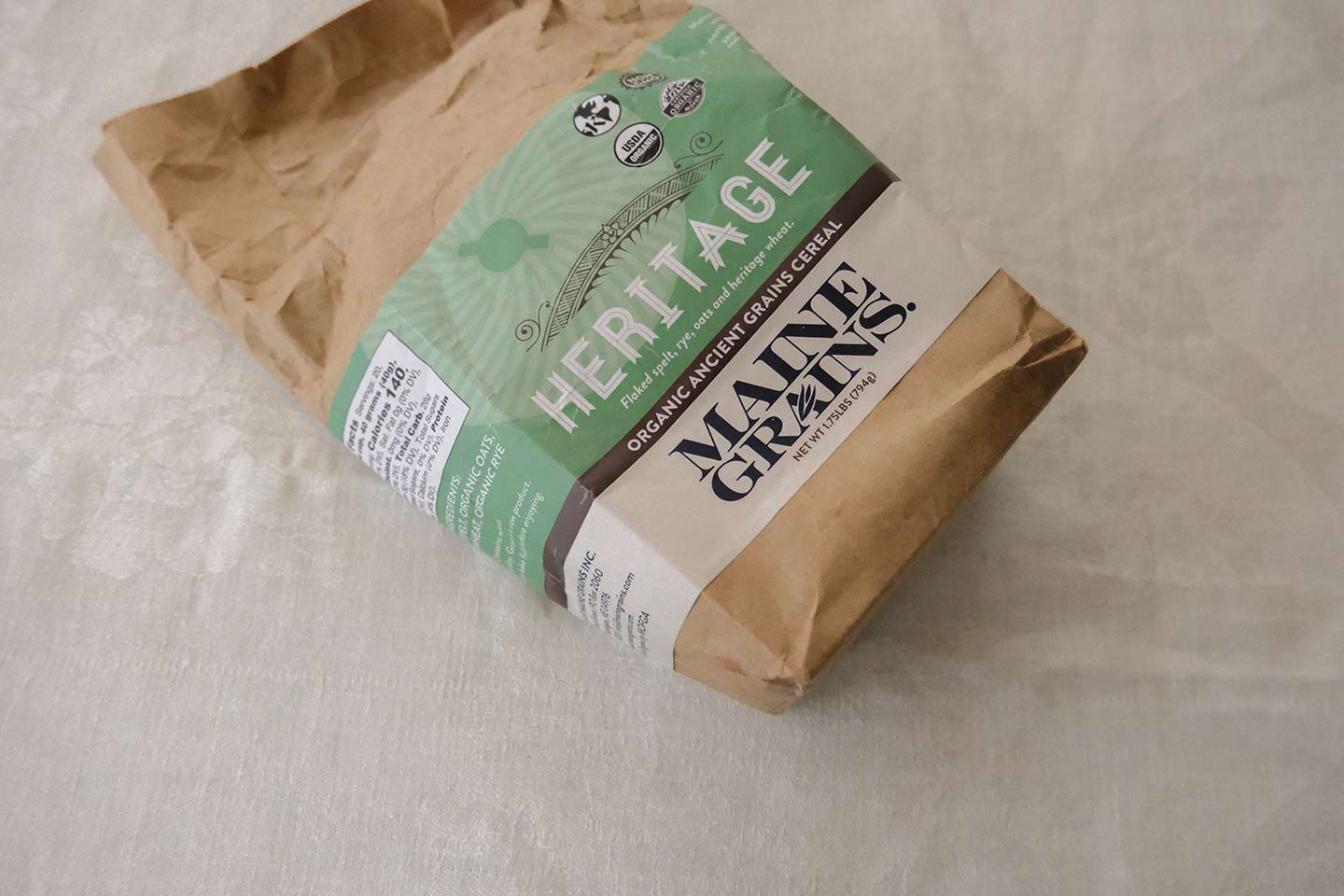A bag of Maine Grains organic oats